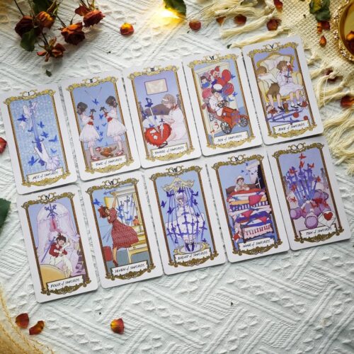 Embark on a captivating journey with the Phantasm of Life Tarot, a spellbinding deck that transcends the ordinary. Crafted with meticulous detail, each card is a visual symphony, blending traditional symbolism with a touch of the mystical. This enchanting deck resonates on both intuitive and intellectual levels, inviting you to explore the phantasmagoric realms of life's mysteries. The cards weave a tale of cosmic energies, inviting you to connect with the unseen forces that shape your destiny. Feel the intuitive pull as you dive into the rich symbolism, unlocking the secrets that lie beneath the surface. Every shuffle becomes a dance with the magical unknown, revealing insights that guide and inspire. Immerse yourself in the Phantasm of Life Tarot, where each draw tells a story, and every image is a portal to the extraordinary. Illuminate your path with this captivating deck, a companion on your mystical journey towards self-discovery. Your destiny awaits in the cards; embrace the magic. - 78 cards - Card Stock: Linen-texture Matte-coated 350gsm Card Stock - Card Gilding: Holographic Silver Gilded Edge - Gold foil stamping on the face and back of each card - Guidebook: Chinese & English Guidebook included in the package